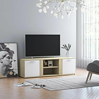 Tv-taso valkoinen ja sonoma-tammi 120x34x37 cm lastulevy