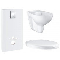 Seinä-WC-paketti Grohe Monobloc, kaulukseton istuin, kotelointiratkaisu, asennusteline, kansi ja painike, valkoinen