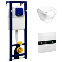 Seinä-WC-paketti Gustavsberg Estetic 8330, Triomont XS -asennusteline + kosketusvapaa painike, valkoinen