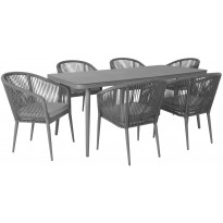 Ruokailuryhmä Home4you Ecco, 180x90 cm, pöytä + 6 tuolia, harmaa