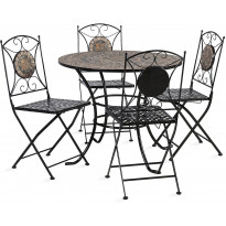 Puutarharyhmä Home4you Mosaic, pöytä + 4 tuolia, musta