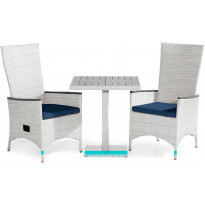 Parvekeryhmä Bahamas, 2 Jenny Lyx tuolia + siniset pehmusteet, valkoinen