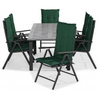 Ruokailuryhmä Monaco 152-210, 6 Maggie tuolia + vihreät pehmusteet, musta