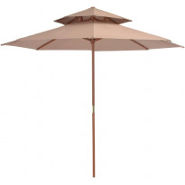 Kaksikerroksinen aurinkovarjo puurunko 270 cm harmaanruskea