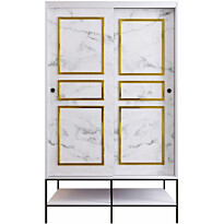 Vaatekaappi liukuovilla Linento Furniture Martin, 120cm, valkoinen marmori/kulta