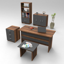 Työpöytäkokonaisuus Linento Furniture VO14, 5-osainen, ruskea/harmaa