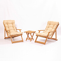 Oleskeluryhmä Linento Garden MY007, 2 tuolia + pöytä, kokoontaittuva, ruskea/kermanvaalea