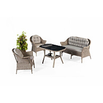 Sohvaryhmä Linento Garden Luna v2, 2-istuttava sohva, 2 tuolia + pöytä, ruskea