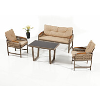 Sohvaryhmä Linento Garden Mykonos Plus 211S, 3-istuttava sohva, 2 tuolia + pöytä, capuccino