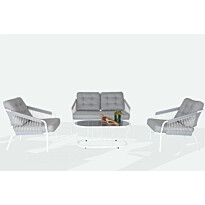 Sohvaryhmä Linento Garden Real 2-1-1-S, 2-istuttava sohva, 2 tuolia + pöytä, valkoinen/harmaa