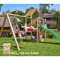 Leikkikeskus Jungle Gym Cubby ja Swing Module X&#039;tra, sis. 120kg hiekkaa ja vihreän liukumäen