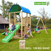 Leikkikeskus Jungle Gym Farm ja Swing Module X&#039;tra, sis. 120kg hiekkaa ja vihreän liukumäen