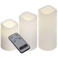 LED-kynttilä + kaukosäädin Star Trading Paul, 7,5x7,5x18cm, 3 kpl, valkoinen