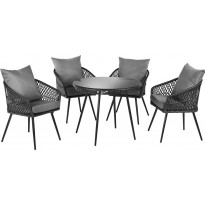 Puutarhasetti Chic Garden Padova pöytä + 4 tuolia, musta/harmaa