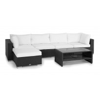 Oleskeluryhmä Bahamas, 5-istuttava sohva divaanilla + sohvapöytä hyllyllä, musta/valkoinen