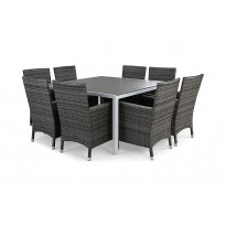 Ruokailuryhmä Tunis/Thor lux, 140cm pöytä + 8 tuolia, harmaa/valkoinen