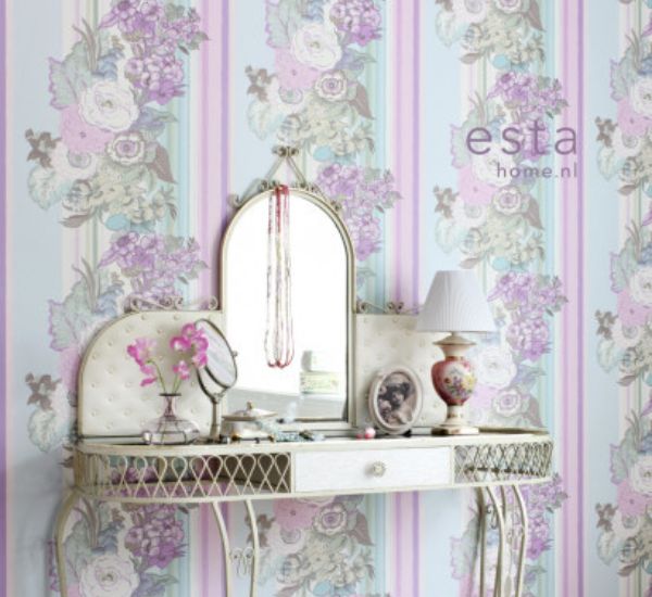 Vintage Flowers tapetti violetti-sinivihreä