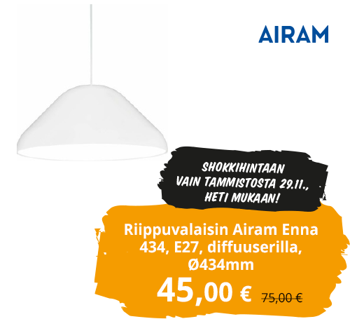 Riippuvalaisin Airam Enna 434, E27, diffuuserilla, Ø434mm