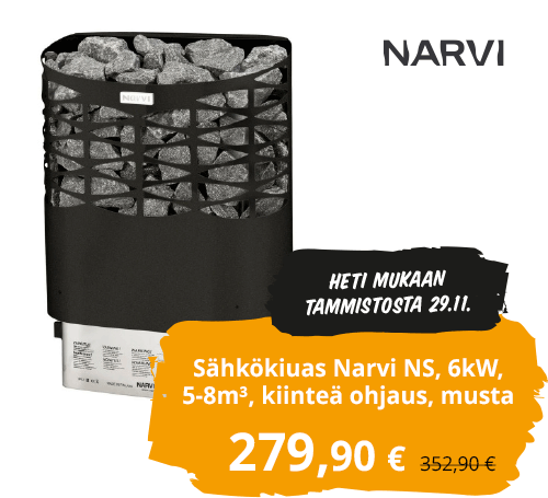 Sähkökiuas Narvi NS, 6kW, 5-8m³, kiinteä ohjaus, eri värejä