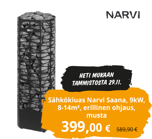 Sähkökiuas Narvi Saana, 9kW, 8-14m³, erillinen ohjaus, musta